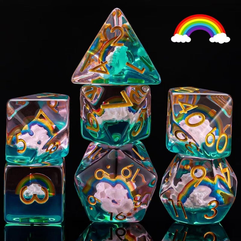 weyano Rainbow Resin D&D Dice Set, Polyhedral Dice for Dungeons and Dragons, RPG, MTG,Role Playing Games (D4, D6, D8, D10, D12, D20, D%) 7PC - Image 1